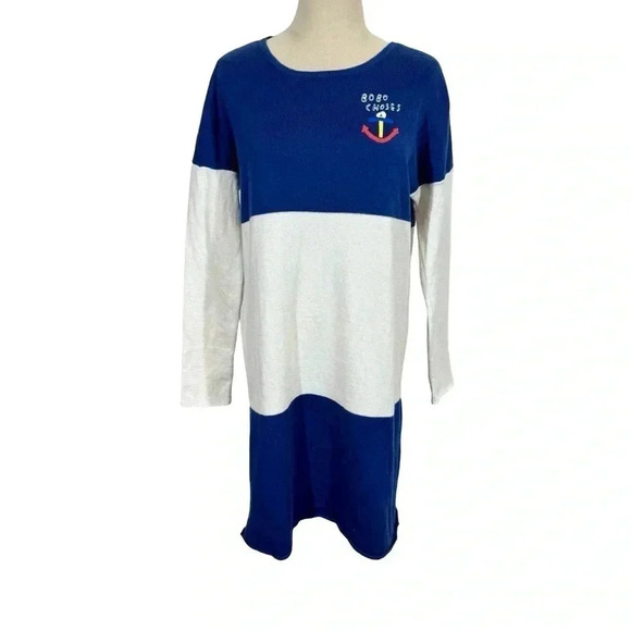 Bobo Choses Nautical Anchor Bi Color Striped Colorblock Knitted Sweater Dress - Picture 3 of 10